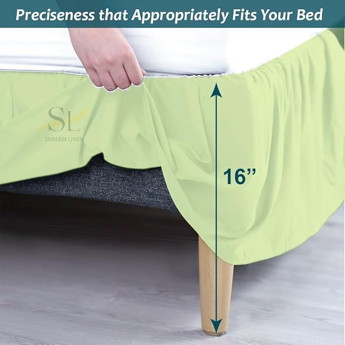 Shreem Linen Ruffled Bed Skirt with Split Corners, Gathered Style, 100% Microfiber, 16-Inch Drop, Dust Ruffle Bedskirt with Platform, Twin, Sage