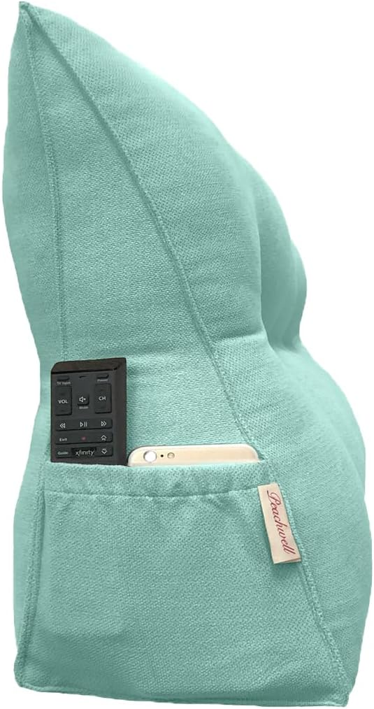 Triangular Reading Bed Rest Pillow Large Bolster Cushion Headboard Backrest Wedge Pillow with Removable Cover and Two Large Side Pockets (Turquoise, 47 x 8 x 20 inches)