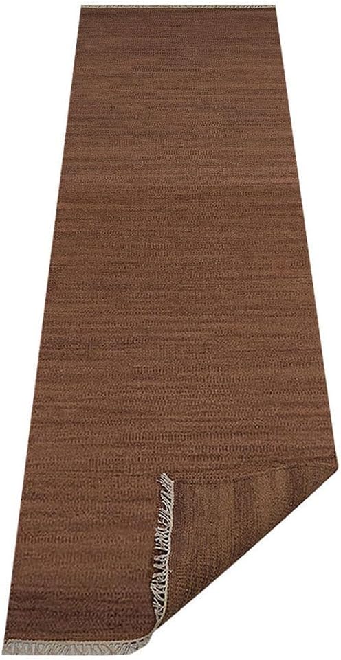 Rugsotic Carpets Hand Woven Flat Weave Kilim Wool ECO-Friendly Area Rugs - 2'6"x8', Runner Shape, Light Brown Color, Solid Plain Design, Low Pile Handmade Rugs for Living Room, Bed Room (D00111)