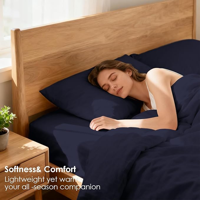 Twin Sheet Set - 3 Piece Super Soft Breathable Bed Sheet & Pillowcase Set, 16" Deep Pocket Hotel Luxury Wrinkle Free Easy Care Bedding Sheets, Dark Blue