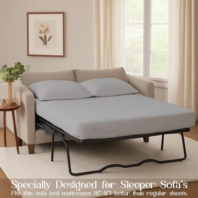 Sleeper Sofa 4 Piece Bed Sheet Set Premium Quality 100% Cotton 500 Thread Count, Smooth & Super Soft Sateen Weave, Extra Soft Bed Sheets, Wrinkle Free, 4 Inch Deep Pocket (Twin, Silver)
