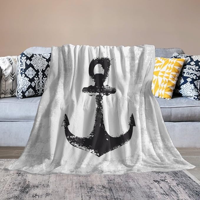 Nautical Anchor Blanket Modern Abstract Light Grey Black Anchor Art Print Soft Cozy Lightweight Throw Blanket for Women Men Bedroom Living Room Dorm Chair Sofa Travel 60x80in