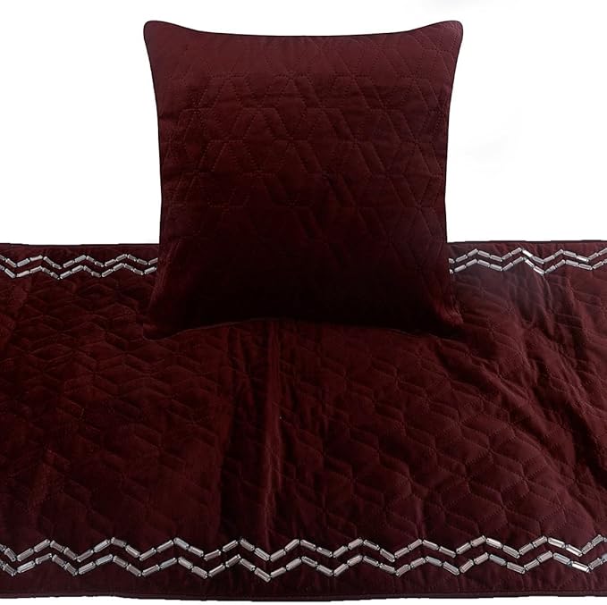 The HomeCentric King Queen Twin Deep Wine Designer King 90"x18" Bed Runner Without Pillow Cover, Quilted & Crystals Bed Scarf on Velvet Fabric - Diamond Symphony