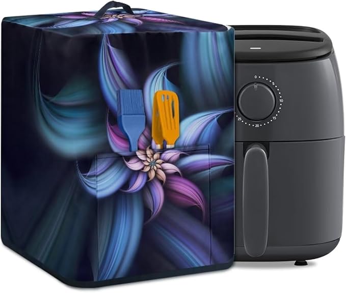 Insulated Air Fryer Appliance Cover Dust Cover with Storage Pocket for Spoon/Cooking Utensils/Recipes, Easy to Clean Machine Washable, Blue Purple Flower