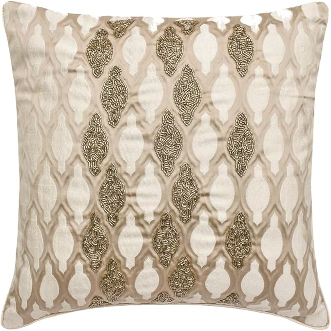 The HomeCentric King/Queen/Twin Ivory Decorative Twin 53"x18" Bed Runner Without Pillow Cover, Bead Hand Embroidery Bed Scarf on Jacquard Fabric - Priscilla Dazzle