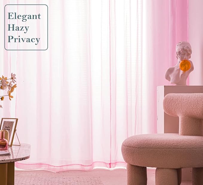 PI Pink Sheer Curtains 84 Inches Length with Grommet,Light Voile Textured,See Through Window Draperies for Kids Room/Party 2 Panels (W52 X L84, Bright Pink)