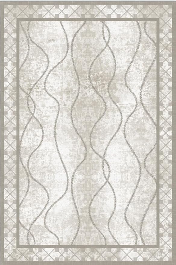 Washable Area Rugs 8x10, Non-Slip Rugs for Living Room Bedroom, Low Pile Large Soft Rug Alfombras, Modern Bordered Home Floor Rugs for Kids Playroom Office Dining Room Farmhouse, Beige