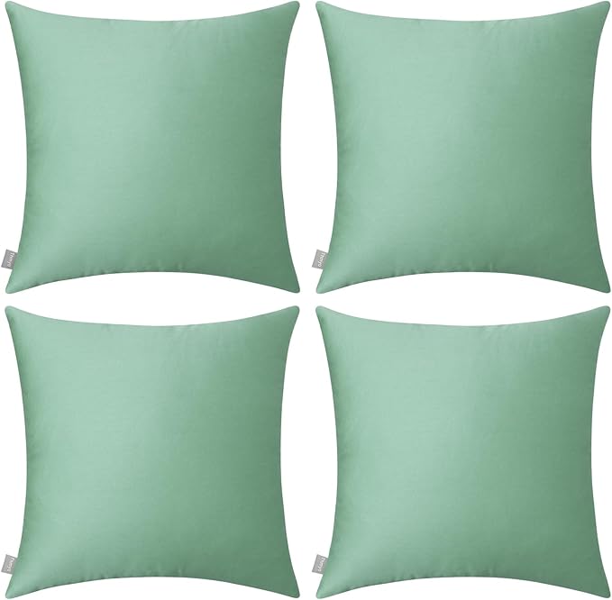 Thmyo 4-Pack 100% Cotton Comfortable Solid Decorative Throw Pillow Case, Square Cushion Cover Pillowcase Sublimation Blank Pillow Covers DIY Throw Pillowcase for Sofa(16x16 inch/ 40x40cm,Mist Green)