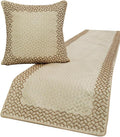 The HomeCentric King/Queen/Twin Ivory & Gold Designer CA King 86"x18" Bed Runner with Pillow Cover, Mosaic & Beaded Bed Scarf on Jacquard Fabric - Tessellation