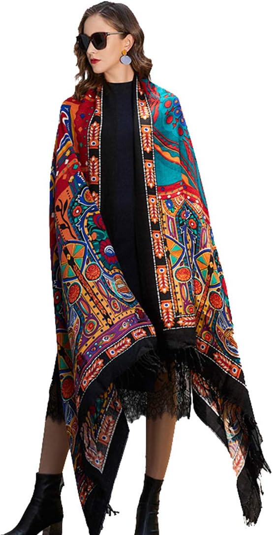 DANA XU 100% Merino Wool Extra Large Pashmina Blanket Travel Scarf Cashmere Wrap for Women Fall Winter Oversize Shawl Floral