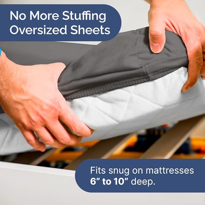 Cot Sheet Set 30” x 75” – 4 Piece Cot Size Narrow Twin Mattress Sheets – Ideal for Camper Bunk, RVs, Bunks, Day Care & Camping - Fits 6” to 10” Mattress, Ultra-Soft, Breathable & Cooling - Dark Grey