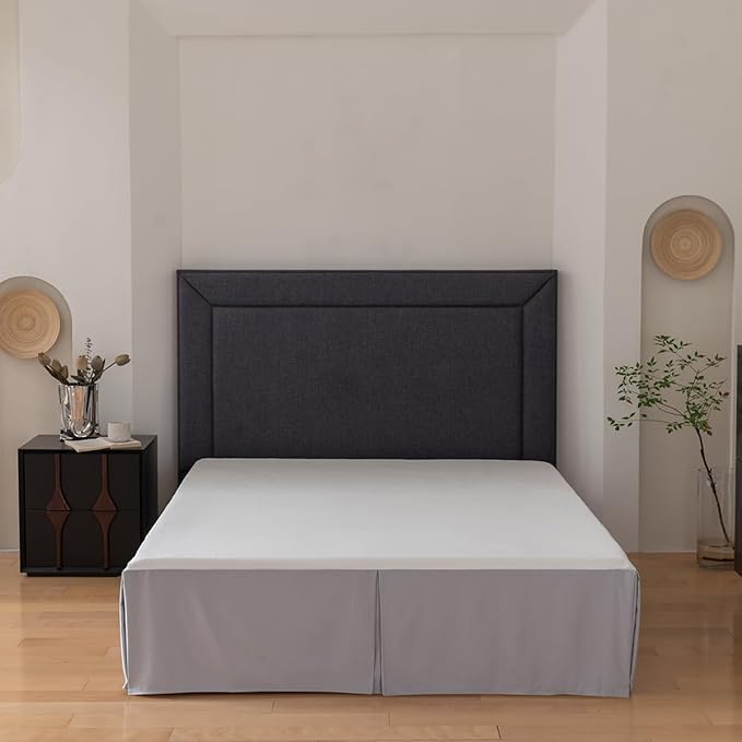 Queen Bed Skirt, Grid Plaid Soft Quadruple Pleated Ruffle Bed Skirt, Tailored Dust Ruffle 16 Inch Drop Easy Fit, Machine Washable (Silver Grey)