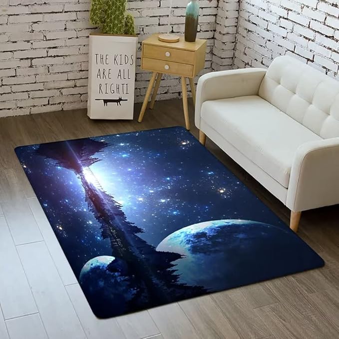 Outer Space Galaxy Area Rug for Boys Room 4x5 ft Soft Non-Slip Solar System 3D Planet Universe Rug for Kids Bedroom Living Room
