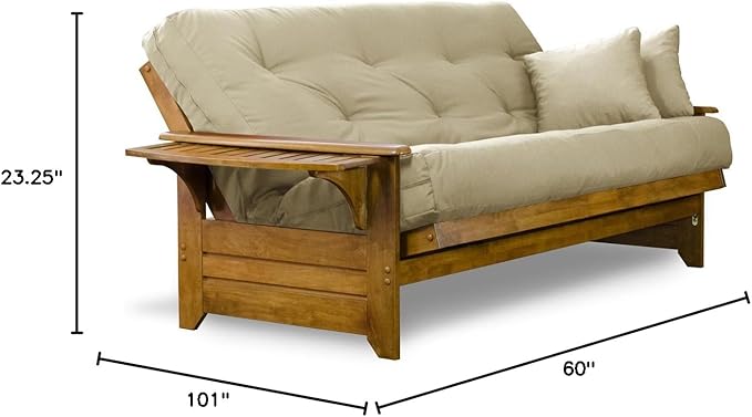 Nirvana Futons Brentwood Tray Arm Futon Sofabed Set - Queen Frame, 8" Thick Ivory Mattress, Rich Heritage Finish