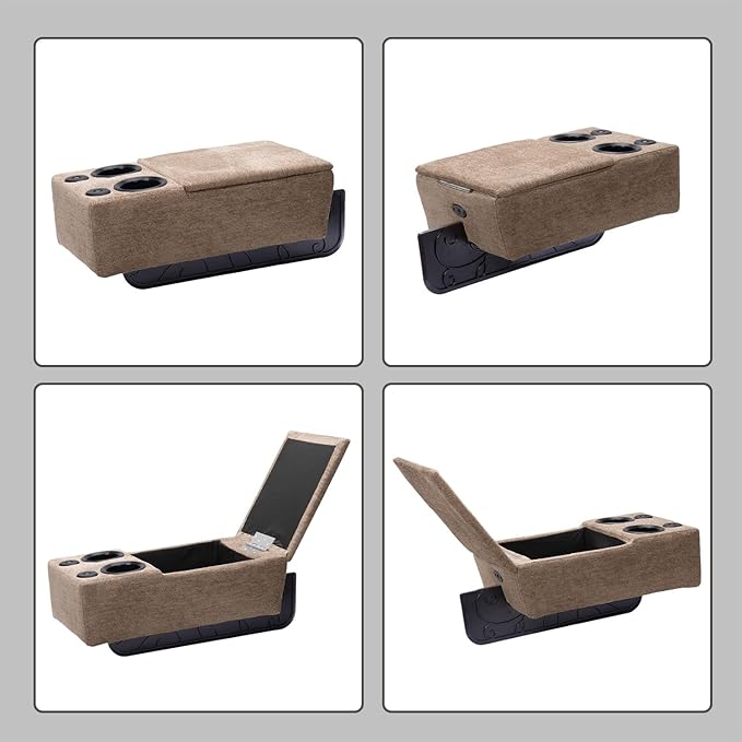 Removable Sofa Armrest with Cup Holder, PU Leather Multifunctional Couch Caddy Storage Arm Rest with Power Wireless Charging Stand & LED Reading Light for Sofa Middle Seat Adjustable