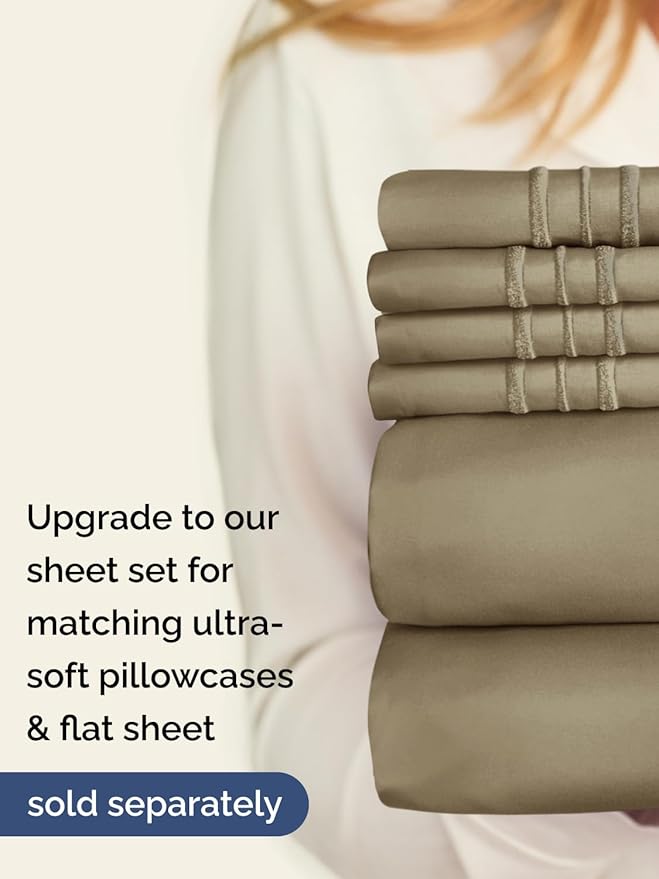 Extra Deep Cal King Fitted Sheet - Hotel Luxury Single Fitted Sheet Only - Easily Fits 18 inch to 24 inch Mattress - Ultra Soft, Wrinkle & Fade Free w/Extra Deep Pockets - Breathable & Comfy - Khaki