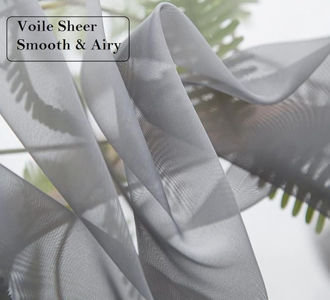 PI Dark Grey Sheer Curtains 45 Inches Length with Eyelets,Voile Light Filtering Small Window Curtains for Kitchen/Bathroom/Farmhouse/Basement 2 Panels(Dark Grey,W42XL45)