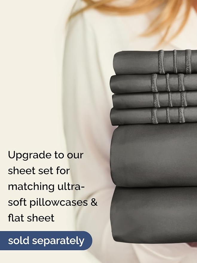 Extra Deep Queen Fitted Sheet - Hotel Luxury Single Fitted Sheet Only - Easily Fits 18 inch to 24 inch Mattress - Ultra Soft, Wrinkle & Fade Free w/Extra Deep Pockets - Breathable & Comfy - Charcoal