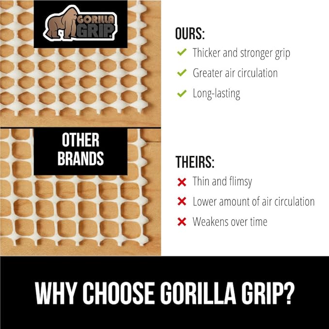 GORILLA GRIP Strong Rug Pad Gripper, 8x10 FT, US Designed, Grips Help Keep Area Rugs Safe and in Place, Slip and Skid Resistant Pads for Hard Floors, Under Carpet Mat Cushion and Hardwood Protection