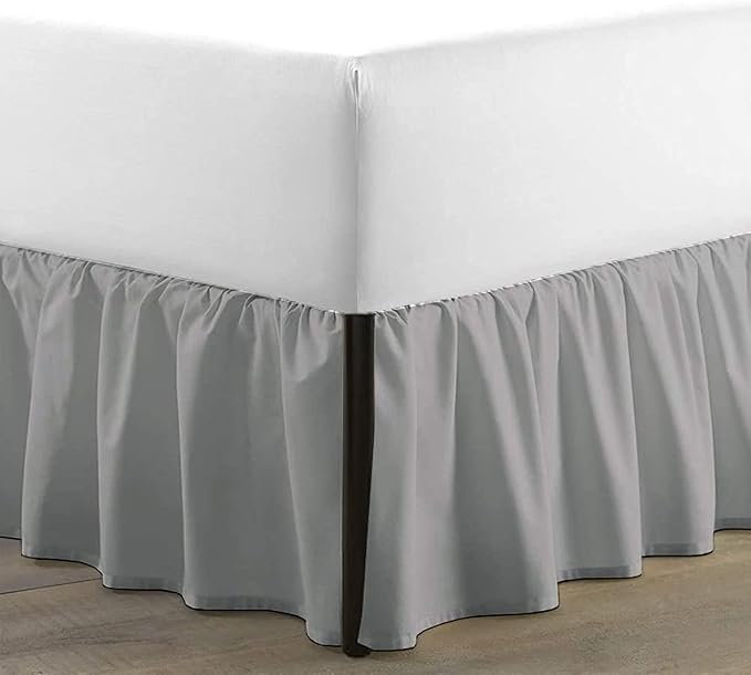 SKY BEDDINGS - King Size Ruffled Bed Skirt with Split Corners - 16 Inch Drop Dust Ruffle Bed Skirt with Platform Three Sided Coverage - 100% Microfiber, Light Grey