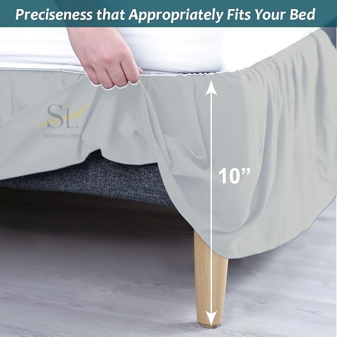 Shreem Linen Ruffled Bed Skirt with Split Corners, Gathered Style, 100% Microfiber, 10-Inch Drop, Dust Ruffle Bedskirt with Platform, RV King, Light Grey
