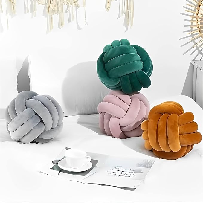 Knot Ball Pillows, Round Throw Pillow Cushion Home Decoration Soft Plush Pillow, Throw Knotted Ball Pillow Handmade Children Room Decoration Round Plush Toy Pillow (Grey,8.5"/22cm)
