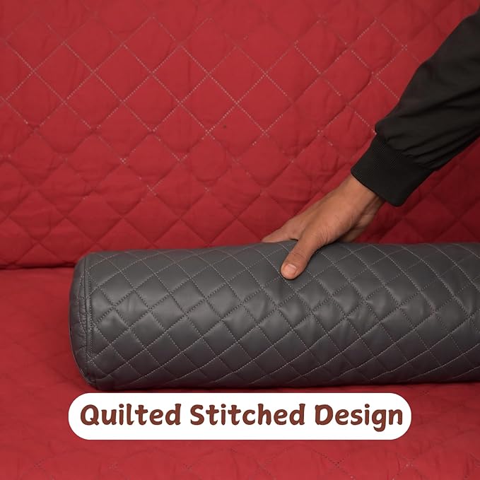 Neck Roll Pillow Cushion Cover, 16x7 Inch Full Moon Round Bolster Pillow Case, Cylinder Soft Lambskin Leather Pillowcase for Head, Spine & Neck Support During Sleep - Quilted Charcoal Grey Pack of 1