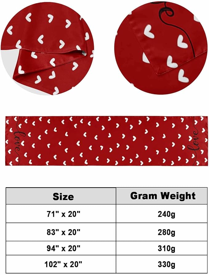 Valentine's Day White Love Hearts Bed Runners for Bedroom Hotel,Decorative Bedding Scarf Sweetheart and Quote on Red Bed End Blanket Bedding Runner Scarves for Queen Size Bed,94x20in