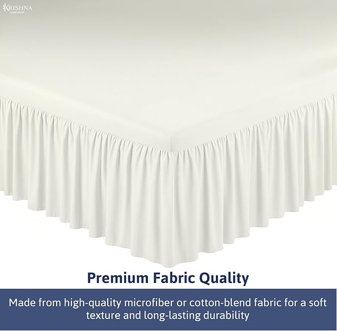 KRISHNA Ruffled Bed Skirt with Split Corners Full, 100% Microfiber Hotel Quality, 24 Inch Drop Dust Ruffle Gathered Bedskirt with Platform, 54" x 75", Ivory