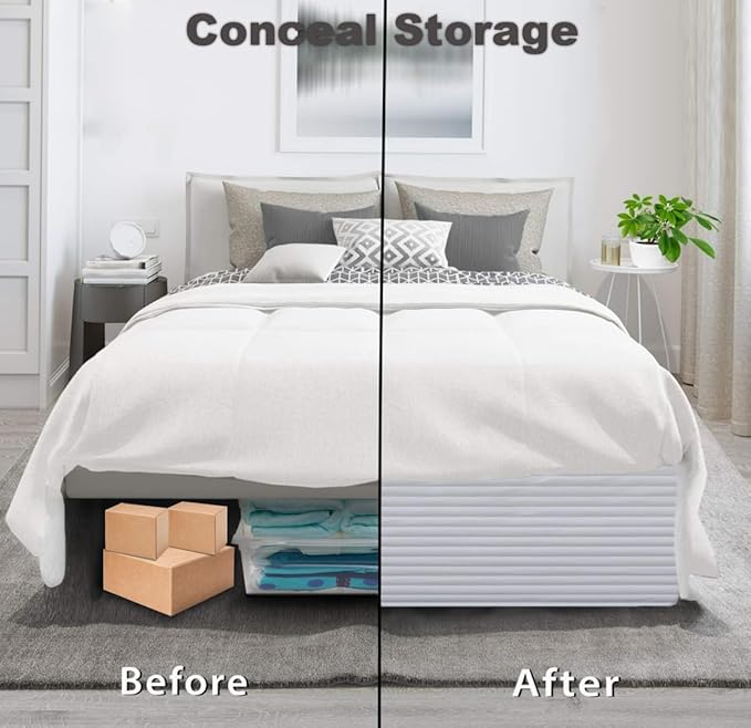 Queen Bed Skirt-Box Spring Cover with 14 Inch Tailored Drop,Wrinkle and Fade Resistant Hotel Wrap Around Bed Skirts,Bed Frame Cover (Horizontal Stripe White, Queen)