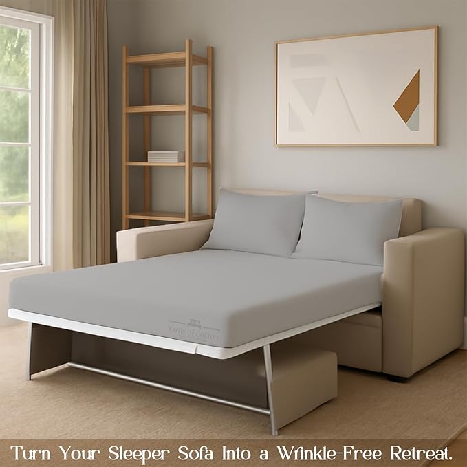 Sleeper Sofa 4 Piece Bed Sheet Set Premium Quality 100% Cotton 500 Thread Count, Smooth & Super Soft Sateen Weave, Extra Soft Bed Sheets, Wrinkle Free, 6 Inch Deep Pocket (Queen, Silver)