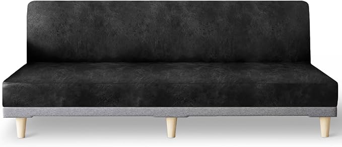 molasofa Leather Like Stretch Futon Slipcover Armless Futon Bed Sofa Cover Furniture Protector with Elastic Bottom, Soft and Washable Futon Cover for Sofa Bed Stay in Place（X Larger，Dark Grey）