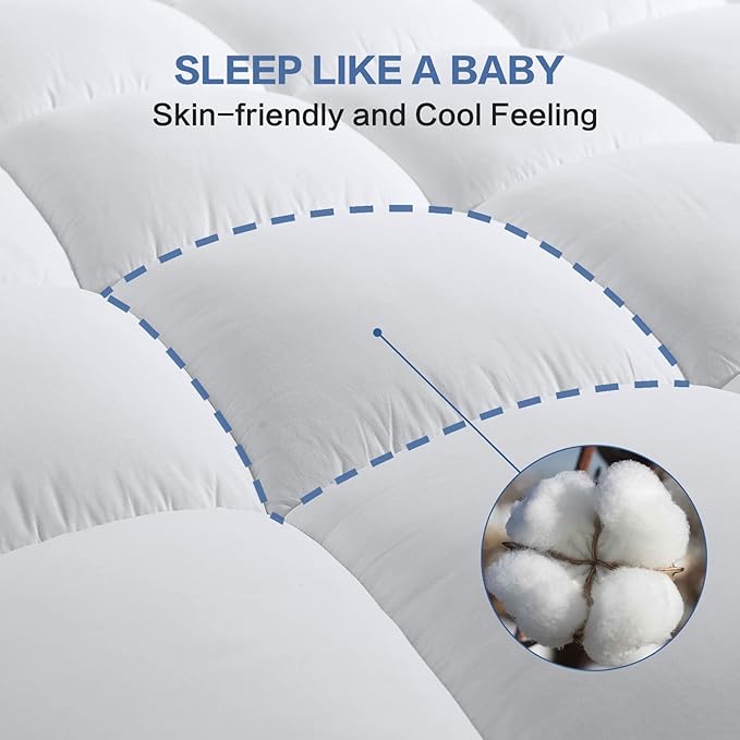COHOME Full Size Mattress Topper Extra Thick Cooling Mattress Pad 400TC Cotton Top Plush Down Alternative Fill Pillow Top Mattress Cover with 8-21 Inch Deep Pocket (54x75 Inches, White-Classic)