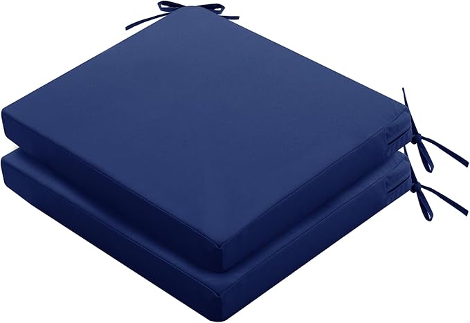 Outdoor Chair Cushions Set of 2: Waterproof & Color Fastness Seat Cushion for Patio Furniture - 22 x 22 x 3 Inch Chair Pads with Ties and Hidden Zipper - Patio Chair Cushion Replacement, Navy