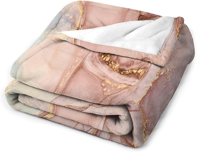Abstract Marble Blanket, Modern Luxury Baroque Golden Pink Purple Stone Veins Pattern Soft Warm Cozy Plush Flannel Covers for Livingroom Bedroom Couch Chair Camping Travel Home Decor Tapestry 30x40in