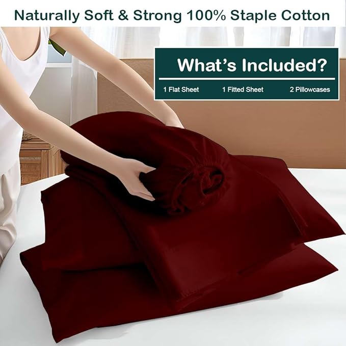 NON Sticky cotton Twin Size Sleeper Sofa Sheets, 4 Piece Egyptian Cotton Bed Sheet Set for Sofa Bed, 7" Deep Pocket for Pull Out Couch Mattress, 39" x 75", Burgundy Solid, Soft & Breathable