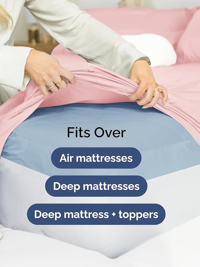 Extra Deep Cal King Fitted Sheet - Hotel Luxury Single Fitted Sheet Only - Easily Fits 18 inch to 24 inch Mattress - Ultra Soft, Wrinkle Free with Extra Deep Pockets - Breathable & Comfy - Baby Pink