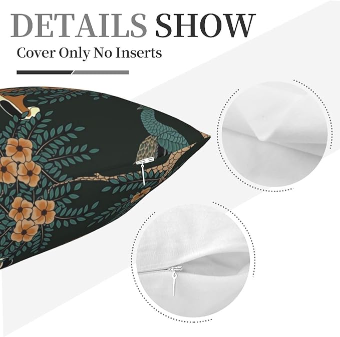 NBFKDO Pillow Cover,Tiger and Peacock (1) Throw Pillow Case Modern Cushion Cover Square Pillowcase Decoration for Sofa Bed Chair Car 18 X 18 Inch