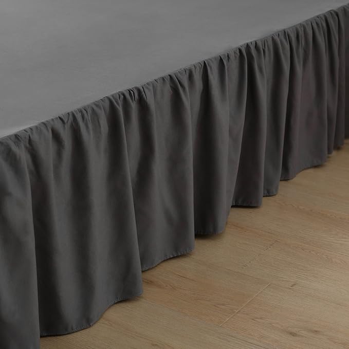 Bed Skirt King Size Ruffled Bed Skirts with Split Corners, 12 Inch Drop Dust Ruffle Bed Skirt with Platform, Darkgrey, 12" King