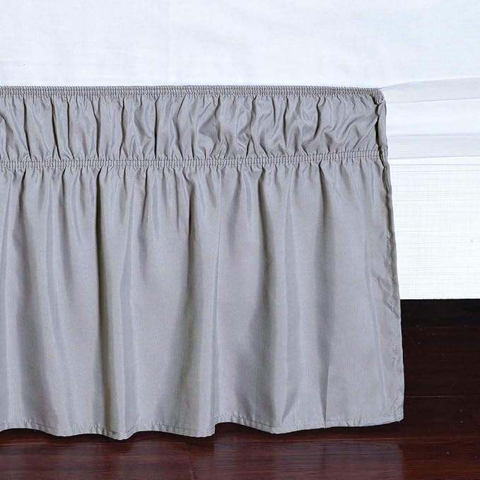 MEILA Wrap Around Bed Skirt Three Fabric Sides Elastic Dust Ruffled 16 Inch Tailored Drop,Easy to Install Fade Resistant-Grey, Queen/King