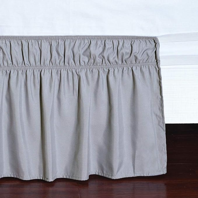 MEILA Wrap Around Bed Skirt Three Fabric Sides Elastic Dust Ruffled 14 Inch Tailored Drop,Easy to Install Fade Resistant-Grey, Queen/King