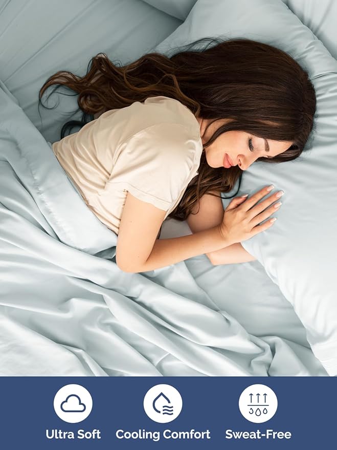 Extra Deep Pocket Cal King Sheets - 4 Piece Breathable & Cooling Bed Sheets - Hotel Luxury Bed Sheet Set - Soft, Wrinkle Free & Comfy - Easily Fits Extra Deep Mattresses - Deep Pocket Ice Blue Sheets