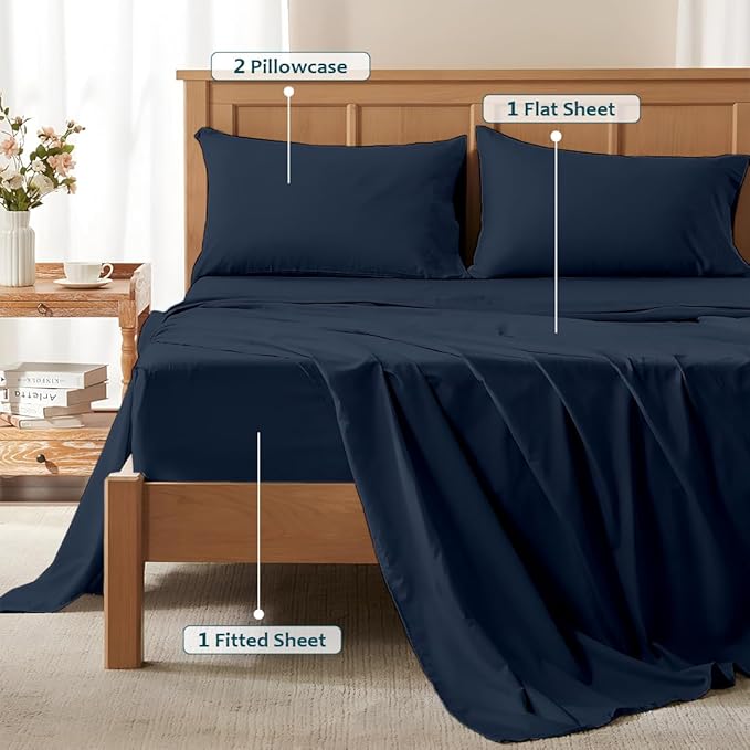 California King Sheet Set - Luxury 338 Thread Count 100% Egyptian Cotton Sateen, Deep Pocket Sheets with All Around Elastic for a, Hotel Quality Bedding Set (Navy Blue Solid)