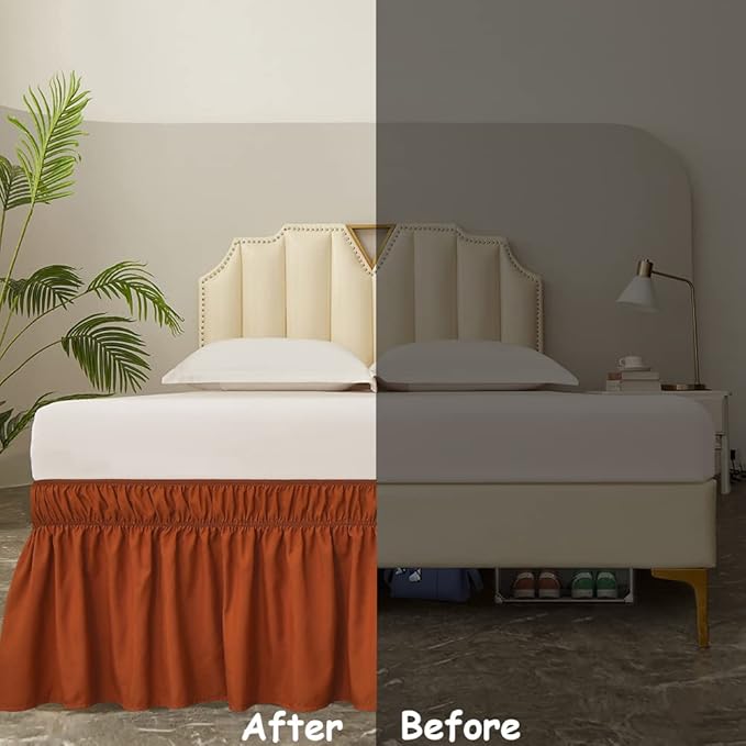 MEILA Wrap Around Bed Skirt Three Fabric Sides Elastic Dust Ruffled 24 Inch Tailored Drop,Easy to Install Fade Resistant-Caramel, Twin/Full