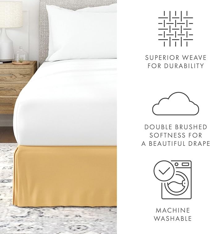 Linen Market Bed Skirt - Ultra Soft Microfiber - Easy Fit with 14 Inch Tailored Drop - Hotel Quality, Shrinkage & Fade Resistant - Bed Cover - Queen Bed Set - Bedroom Décor - (Queen, Gold)