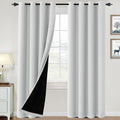 H.VERSAILTEX 100% Blackout Curtains for Bedroom Thermal Insulated Blackout Curtains 108 inch Length Heat and Full Light Blocking Curtains for Living Room with Black Liner 2 Panels Set, Greyish White