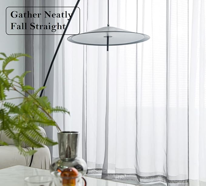 PI Short Sheer Curtains 45 inches Long with Grommet,Casual Voile Sheer Window Treatment for Study/Office 2 Panels (W52 X L45, Dark Grey)