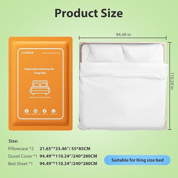 4 PCS Disposable Bed Sheet King Size, Disposable Sheet for Hotel, Disposable Bedding Cover Travel Sheet Portable Sheet with 1 Quilt Cover, 1 Sheet and 2 Pillowcase for Travel Business Trip Spa Hotel