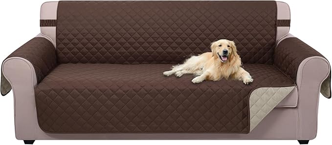 U-NICE HOME Large Sofa Cover Reversible Couch Cover for Dogs with Elastic Straps Water Resistant Furniture Protector for Pets Couch Cover for 4 Cushion Couch (Oversized Sofa, Coffee/Beige)