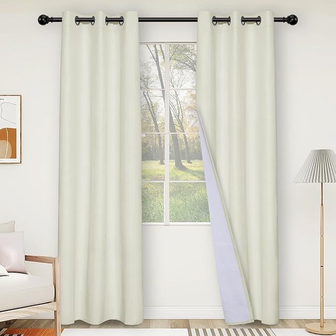 Easy-Going Linen Look Blackout Curtain Grommet Window Curtain Drapes for Bedroom, Living Room Thermal Insulated Room Darkening (2 Panels, 42x84 inch Ivory)